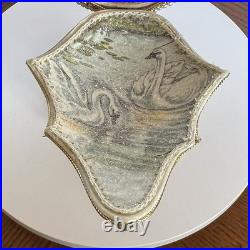 Signed Victoria Ostrich Egg Ivory Gold Tone Rhinestones Pedestal Swan Lake Music