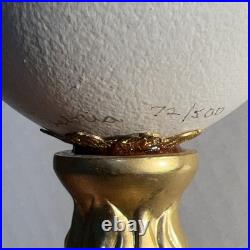 Signed Victoria Ostrich Egg Ivory Gold Tone Rhinestones Pedestal Swan Lake Music