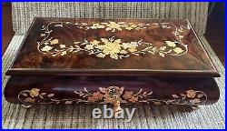 Sorento Italy Handcrafted Musical Wood Inlay Music Jewelry Trinket Box & Key Big