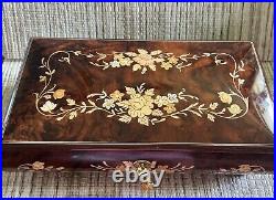 Sorento Italy Handcrafted Musical Wood Inlay Music Jewelry Trinket Box & Key Big