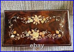 Sorento Italy Handcrafted Musical Wood Inlay Music Jewelry Trinket Box & Key Big