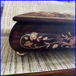 Sorento Italy Handcrafted Musical Wood Inlay Music Jewelry Trinket Box & Key Big