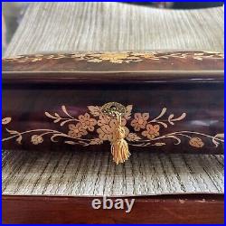 Sorento Italy Handcrafted Musical Wood Inlay Music Jewelry Trinket Box & Key Big