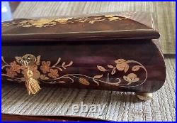 Sorento Italy Handcrafted Musical Wood Inlay Music Jewelry Trinket Box & Key Big