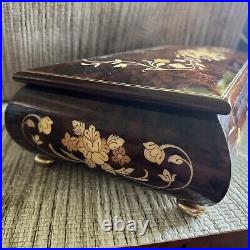 Sorento Italy Handcrafted Musical Wood Inlay Music Jewelry Trinket Box & Key Big