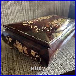 Sorento Italy Handcrafted Musical Wood Inlay Music Jewelry Trinket Box & Key Big