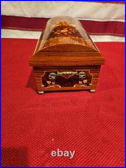 Sorrento Hand Made Inlay Marquetry Italian Swis Walnut Orange Music Jewelry Box