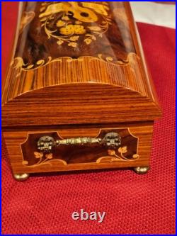 Sorrento Hand Made Inlay Marquetry Italian Swis Walnut Orange Music Jewelry Box
