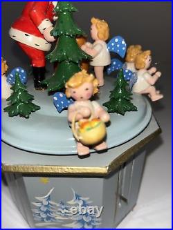 Steinbach Germany rotating Wood Music Box Thorens Angels Santa Jingle Bells