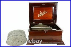 Stella 15 1/2 Disc Swiss Antique Music Box, Mahogany Case, 5 Tunes #39061
