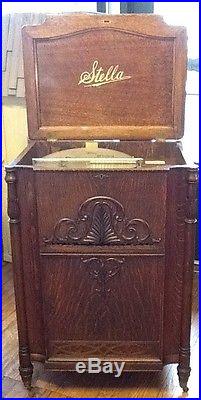 Stella Grand Antique Music Box Ca1900 In Oak Cabinet + 33 Discs 17 In