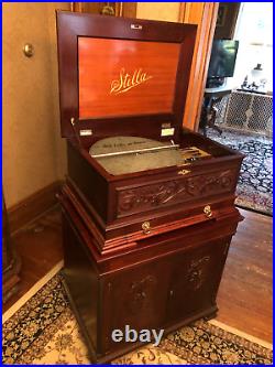 Stella Grand Double Comb Disk Music Box With Drawer and Matching Storage Cabinet