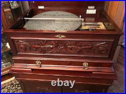 Stella Grand Double Comb Disk Music Box With Drawer and Matching Storage Cabinet