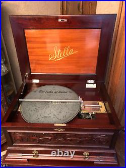 Stella Grand Double Comb Disk Music Box With Drawer and Matching Storage Cabinet