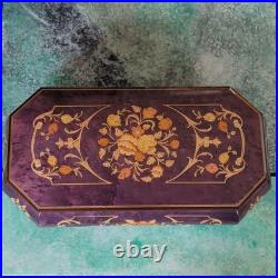 Stilnovo Handmade Inlaid Wood Music Box Purple Floral Lara's Theme Italy