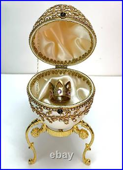 Stunning! SWAROVSKI FABERGE EGG MUSIC TRINKET BOX Gold Crown Ring JEWELS