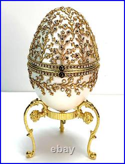 Stunning! SWAROVSKI FABERGE EGG MUSIC TRINKET BOX Gold Crown Ring JEWELS