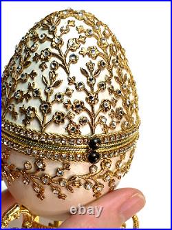 Stunning! SWAROVSKI FABERGE EGG MUSIC TRINKET BOX Gold Crown Ring JEWELS