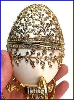 Stunning! SWAROVSKI FABERGE EGG MUSIC TRINKET BOX Gold Crown Ring JEWELS