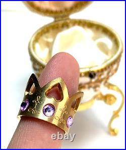 Stunning! SWAROVSKI FABERGE EGG MUSIC TRINKET BOX Gold Crown Ring JEWELS