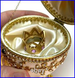 Stunning! SWAROVSKI FABERGE EGG MUSIC TRINKET BOX Gold Crown Ring JEWELS