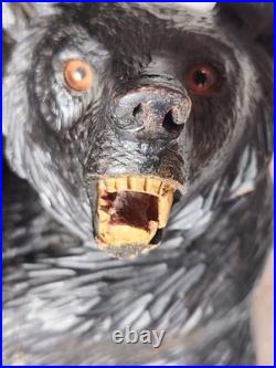 Swiss Blackforest Bear Foot Stool Music Box Signed Huber-Aeschimann Provenance