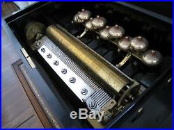 Swiss Inlaid Music Box 9 Engraved Bells 13 Cylinder By Ami Riveno, Geneva 1870
