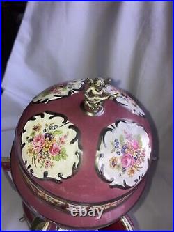 Swiss Italy Reuge Porcelain Silverplate Cigarette Lipstick Carousel Music Box