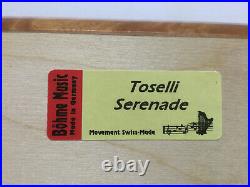 Swiss Music Box, Toselli Serenade, Burled/Inlay Wood, Velvet Lined Made Germany