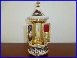 Swiss Reuge Dancing Ballerina Music Box Carousel Holder Gold Leaf/Porcelain Case