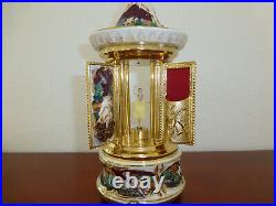 Swiss Reuge Dancing Ballerina Music Box Carousel Holder Gold Leaf/Porcelain Case