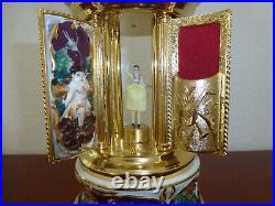 Swiss Reuge Dancing Ballerina Music Box Carousel Holder Gold Leaf/Porcelain Case