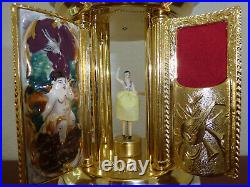 Swiss Reuge Dancing Ballerina Music Box Carousel Holder Gold Leaf/Porcelain Case