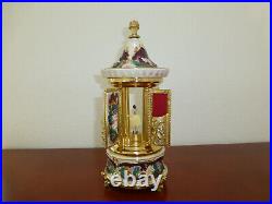 Swiss Reuge Dancing Ballerina Music Box Carousel Holder Gold Leaf/Porcelain Case