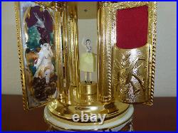 Swiss Reuge Dancing Ballerina Music Box Carousel Holder Gold Leaf/Porcelain Case