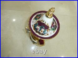 Swiss Reuge Dancing Ballerina Music Box Carousel Holder Gold Leaf/Porcelain Case