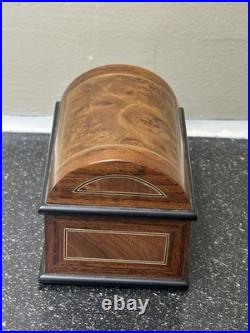 Swiss Romance Burl Inlay Domed Jewelry Music Box with Glass Window Tested