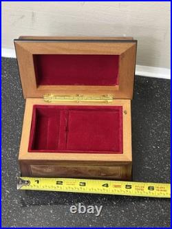 Swiss Romance Burl Inlay Domed Jewelry Music Box with Glass Window Tested