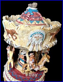 Ten Little Indians Music Carousel Horses Thunderbird Teepee Native American RARE