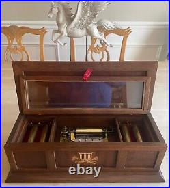 Thorens Interchangeable Music Box with 5 Cylinders. 20 Songs. Swiss. SEE VIDEO