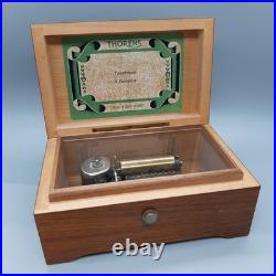 Thorens Music Box 2 Songs Cylinder Switzerland Shield Wood Box