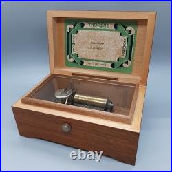 Thorens Music Box 2 Songs Cylinder Switzerland Shield Wood Box