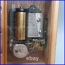 Thorens Music Box 2 Songs Cylinder Switzerland Shield Wood Box
