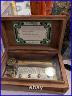 Thorens Swiss No. 30 Wind-Up Wooden Cylinder Music Box in Wooden Case. 4 Airs