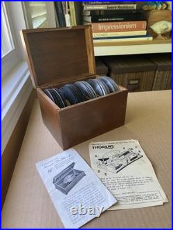 Thorens Switzerland 41 music discs in Wooden Box with Original Papers Rare