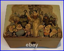 Thorens Wooden music box with lithographed lid depicting disney's Snow White