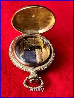 VINTAGE ANTIQUE MID CENTURY REUGE SWISS MUSIC BOX PENDANT Pocket Watch Style