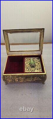 VINTAGE AUTOMATON MUSIC BOX JEWELRY hummingbird made in Japan excellent