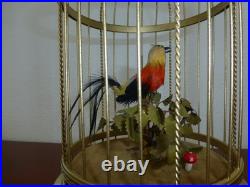 VINTAGE CLOCKWORK WIND UP SINGING BIRD CAGE MUSICAL AUTOMATON (Watch The Video)