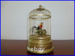 VINTAGE CLOCKWORK WIND UP SINGING BIRD CAGE MUSICAL AUTOMATON (Watch The Video)